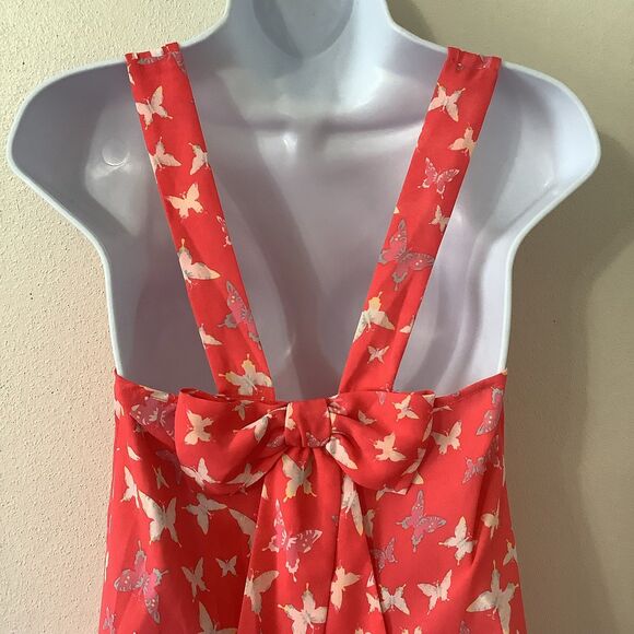 NWT Candie's Coral Y2K Butterfly Print Summer Festival Strappy Bow Top Small - Picture 5 of 8